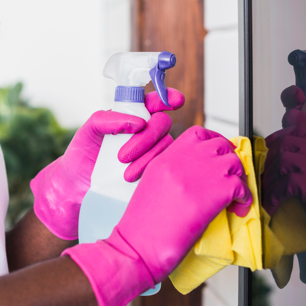 Everywhere Cleaning Services team providing professional glass cleaning services